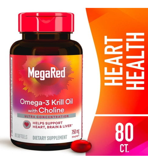 MegaRed 750mg Omega-3 Antarctic Krill Oil with Choline, 80 ct