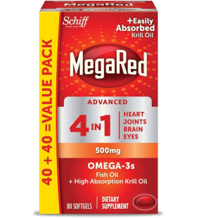 MegaRed Advanced 4 in 1 Omega-3 Fish Oil + Krill Oil, 80 ct