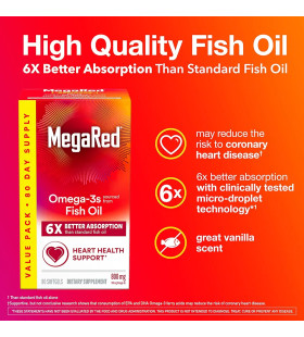 MegaRed Advanced 6X 800 mg Absorption EPA & DHA Omega 3 Fatty Acid 80 ct