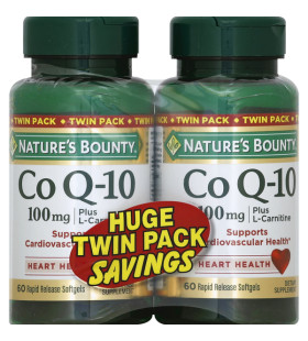 Nature's Bounty CoQ10 100mg Plus L-Carnitine, Twin Pack, 120 Softgels