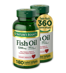 Nature's Bounty Fish Oil Softgels, 1200Mg, 180 Ct, 2 Pack