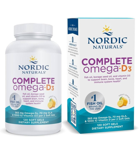 Nordic Naturals Complete Omega-D3, Lemon Flavor - 60 Soft Gels - 565 mg Omega-3 + 70 mg