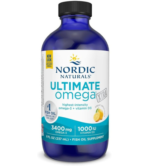 Nordic Naturals Ultimate Omega Xtra Liquid, Lemon 8 oz - 3400 mg Omega-3 + 1000 IU Vitamin D3 48 Servings
